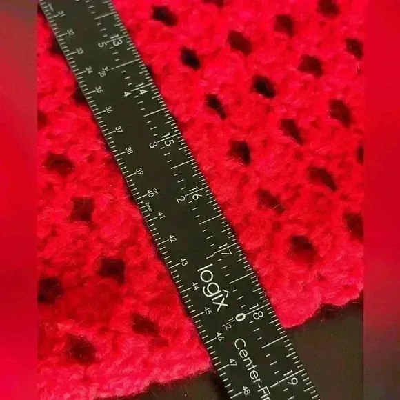 VTG Handmade Women’s M/L Cherry Red Hand Knit Crocheted Cardigan Bow Grannycore - Picture 5 of 9